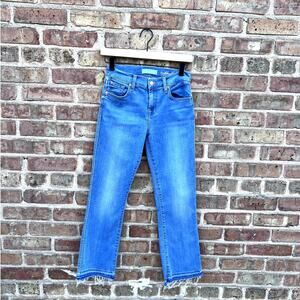 7 For All Mankind B(air) Cropped Straight Jeans Medium Wash Size 25 Raw Cut Hem